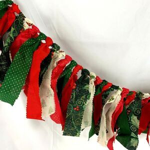 Holiday Rag Garland Bunting Home Decor Christmas Red Green Mantle 26"